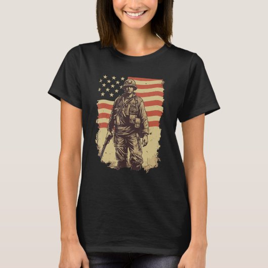 Brave Defender Patriotic American Soldier Tシャツ (正面)