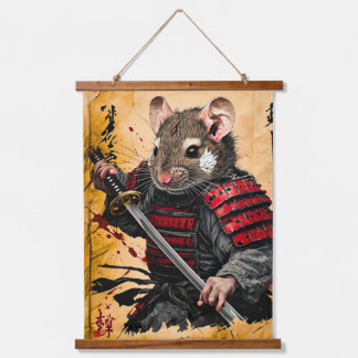 Brave Mouse Samurai Warrior – インク日本のスタイル 吊り下げ型タペストリー