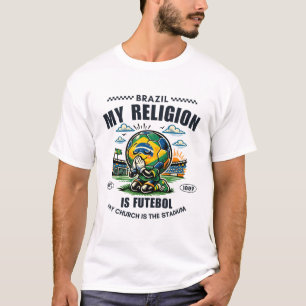 Brazil : 私の宗教はフットボール tシャツ