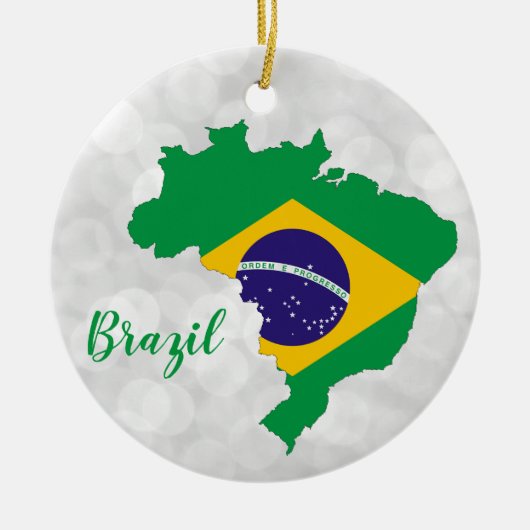 Brazil Brazilian Flag Map Christmas セラミックオーナメント (正面)