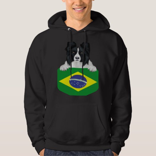 Brazil Flag Border Collie Dog In Pocket パーカ (正面)