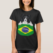 Brazil Flag Border Collie Dog In Pocket Tシャツ (正面)
