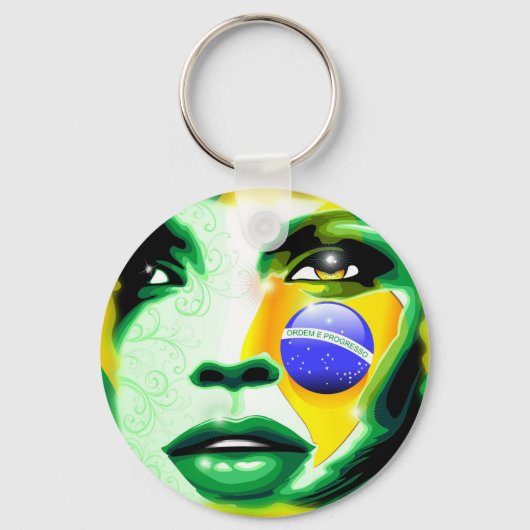 Brazil Flag Girl Portrait Keychain キーホルダー (正面)
