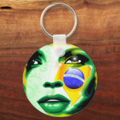 Brazil Flag Girl Portrait Keychain キーホルダー (正面)