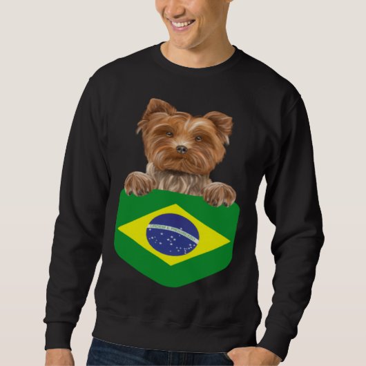 Brazil Flag Yorkshire Terrier Dog In Pocket スウェットシャツ (正面)