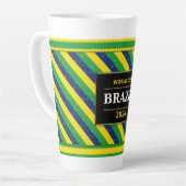 Brazil Football Fan Flag Colors Stripe Pattern カフェラテマグ (左アングル)