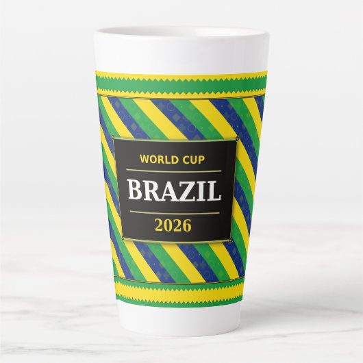 Brazil Football Fan Flag Colors Stripe Pattern カフェラテマグ (正面)
