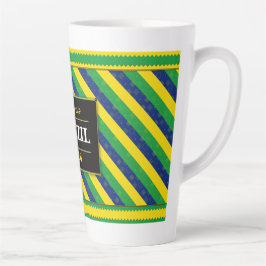 Brazil Football Fan Flag Colors Stripe Pattern カフェラテマグ