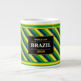 Brazil Football Fan Flag Colors Stripe Pattern ジャンボコーヒーマグカップ