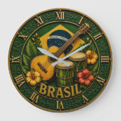 Brazil Music Guitar Tropical Decor ラージ壁時計 (正面)
