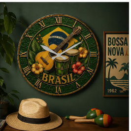 Brazil Music Guitar Tropical Decor ラージ壁時計