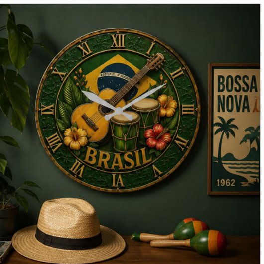Brazil Music Guitar Tropical Decor ラージ壁時計