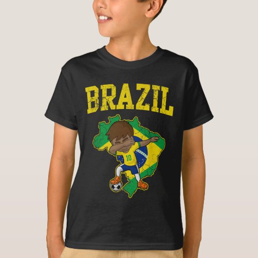 Brazil Soccer Boy Brazilian Footll Dabbing Kid Men Tシャツ (正面)
