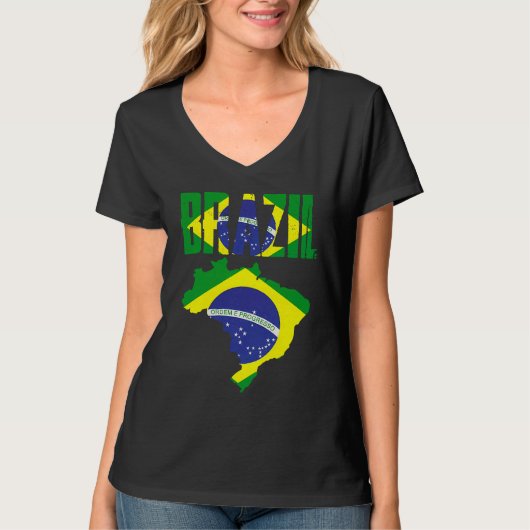 Brazilian Brazil Country Map Flag Tシャツ (正面)
