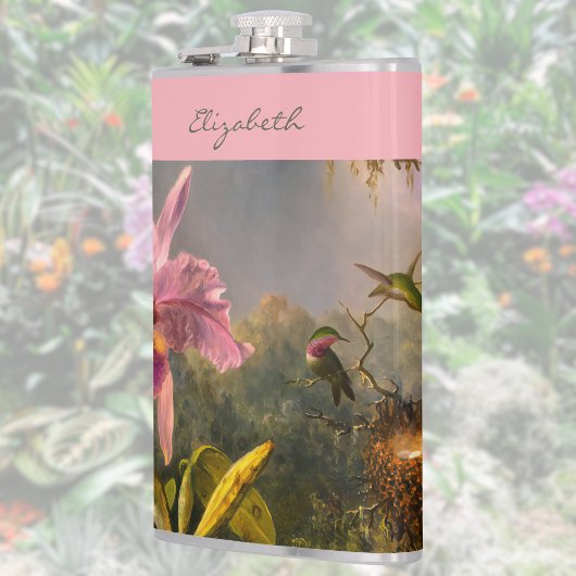 Brazilian Cattelya Orchid Hummingbird Monogrammed フラスク