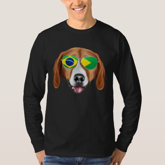 Brazilian Flag American Foxhound Dog Brazil Pocket Tシャツ (正面)
