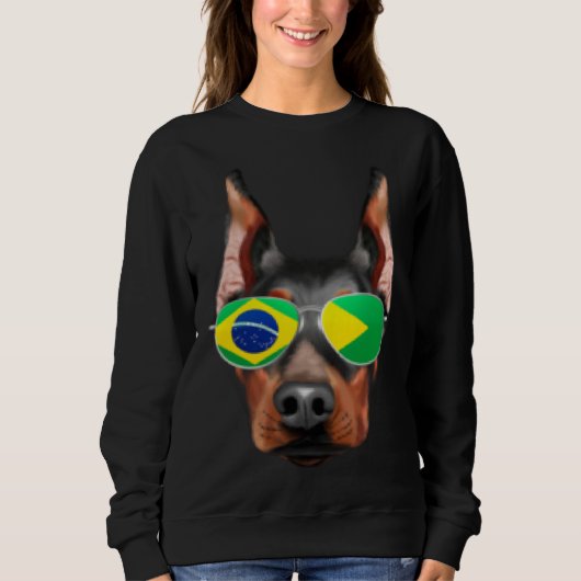 Brazilian Flag Doberman Pinscher Dog Brazil Pocket スウェットシャツ (正面)