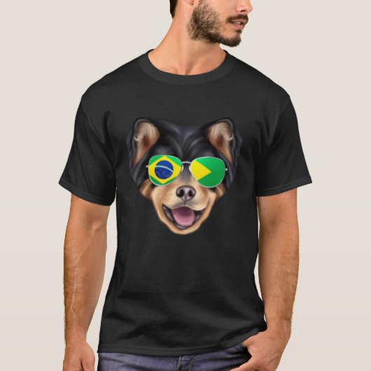 Brazilian Flag Finnish Lapphund Dog Brazil Pocket Tシャツ (正面)