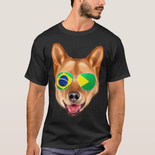 Brazilian Flag Finnish Spitz Dog Brazil Pocket Tシャツ (正面)