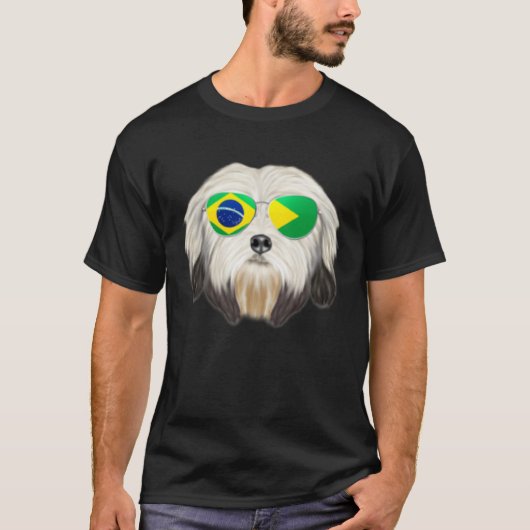 Brazilian Flag Lowchen Dog Brazil Pocket Tシャツ (正面)