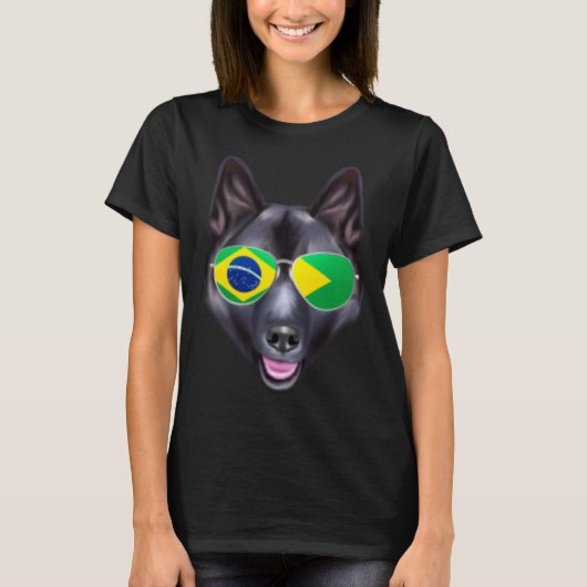 Brazilian Flag Norwegian Elkhound Dog Brazil Pocke Tシャツ (正面)