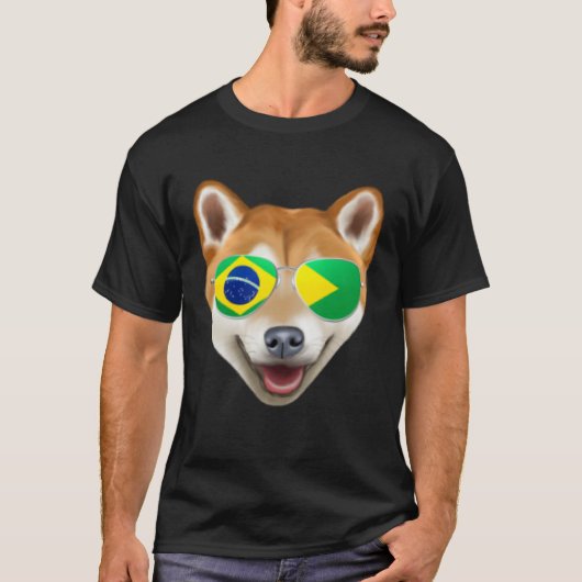 Brazilian Flag Shiba Inu Dog Brazil Pocket Tシャツ (正面)