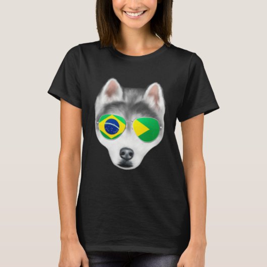 Brazilian Flag Siberian Husky Dog Brazil Pocket Tシャツ (正面)