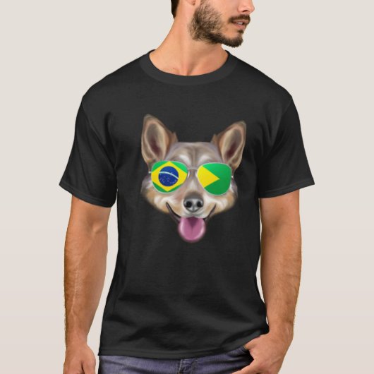 Brazilian Flag Swedish Vallhund Dog Brazil Pocket Tシャツ (正面)