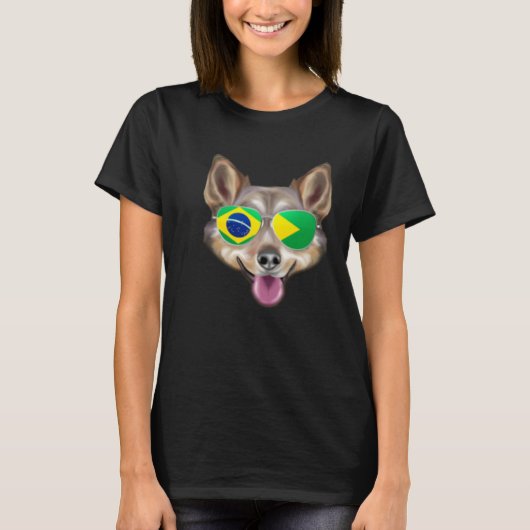 Brazilian Flag Swedish Vallhund Dog Brazil Pocket Tシャツ (正面)