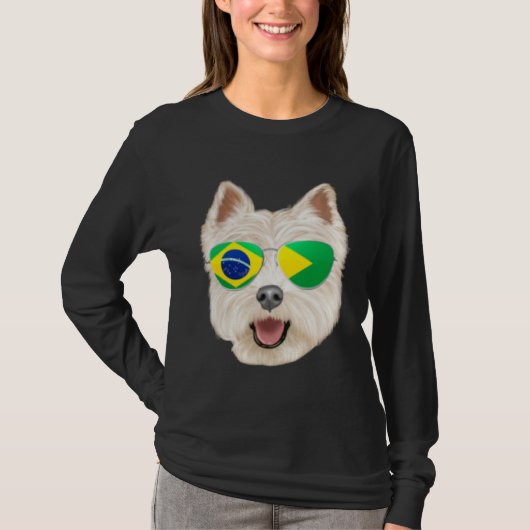 Brazilian Flag West Highland White Terrier Dog Bra Tシャツ (正面)