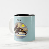 Breaching Orca, Killer Wheres水彩/夕日 ツートーンマグカップ (正面左)