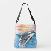 Breaching Orca Whale Sunset Watercolor クロスボディバッグ (裏面)