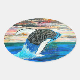 Breaching Wale sunsetの絵画バブル太平洋アート 楕円形シール