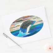 Breaching Wale sunsetの絵画バブル太平洋アート 楕円形シール (封筒)