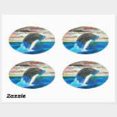 Breaching Wale sunsetの絵画バブル太平洋アート 楕円形シール (シート)