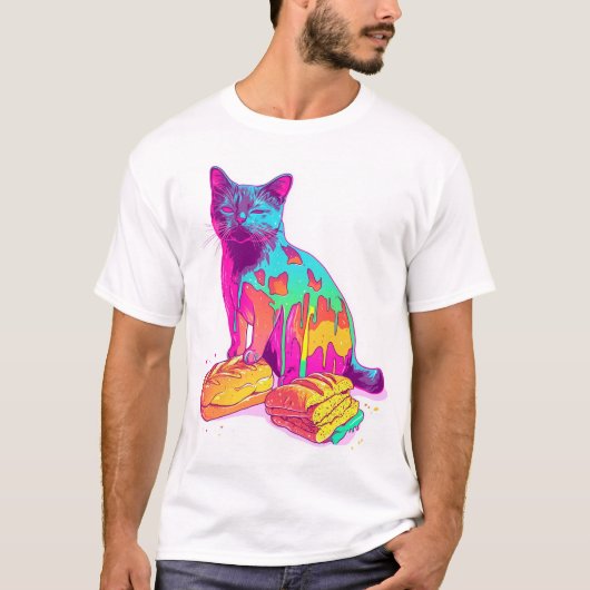 Bread Meowphosis – Glitchy Funny Cat Meme Tシャツ (正面)