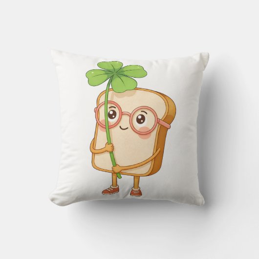 Bread Tony Lucky Clover – Cute Bread-Throw Pillow クッション (正面)