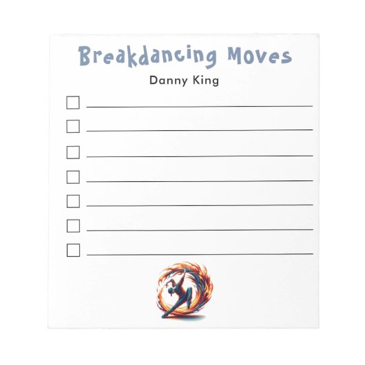 Breakdance パーソナライズされた To Doリスト ノートパッド (正面)