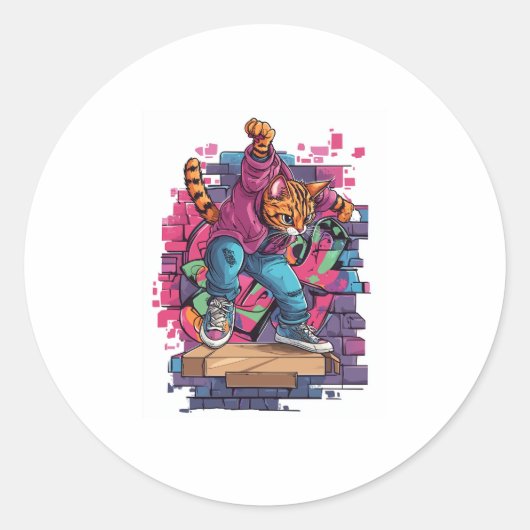 Breakdance Meow – アーバングラフィティキャットダンス ラウンドシール (正面)