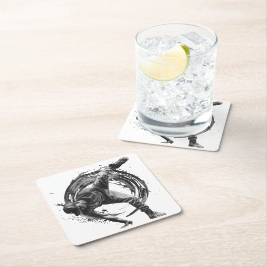 Breakdancer in action,インク(ばちゃばちゃ)跳ねるスタイル スクエアペーパーコースター (インサイチュ)