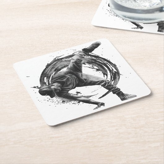 Breakdancer in action,インク(ばちゃばちゃ)跳ねるスタイル スクエアペーパーコースター (アングル)