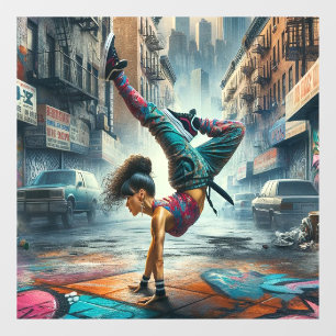 Breakdancer Women in action New Yorkのシルエット ウィンドウサイン