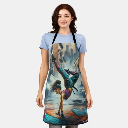 Breakdancer Women in action New Yorkのシルエット エプロン (着用した状態)