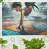 Breakdancer Women in action New Yorkのシルエット キッチンタオル (折り畳み)