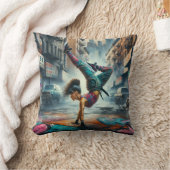 Breakdancer Women in action New Yorkのシルエット クッション (ブランケット)