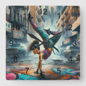 Breakdancer Women in action New Yorkのシルエット スクエア壁時計 (正面)