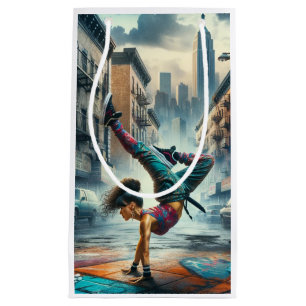 Breakdancer Women in action New Yorkのシルエット スモールペーパーバッグ