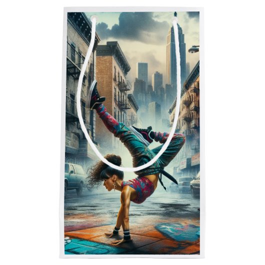Breakdancer Women in action New Yorkのシルエット スモールペーパーバッグ (正面)