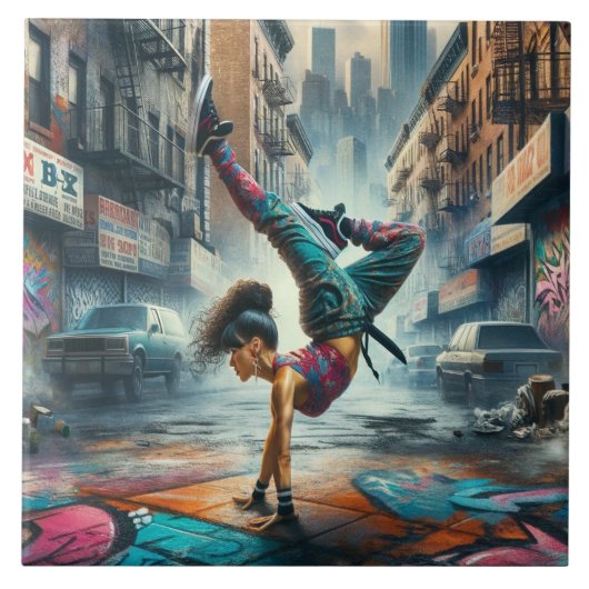 Breakdancer Women in action New Yorkのシルエット タイル (正面)