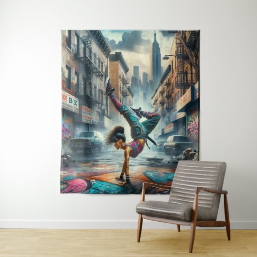 Breakdancer Women in action New Yorkのシルエット タペストリー (インサイチュ)